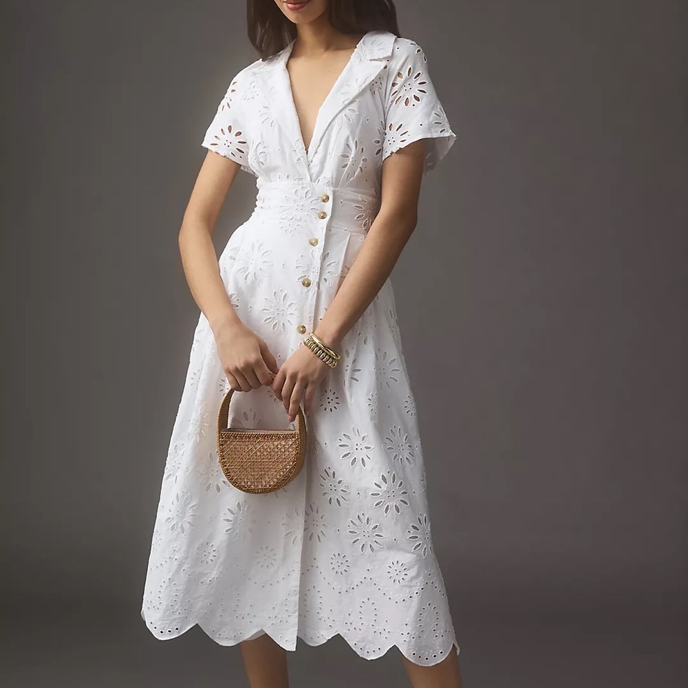 Maeve White Eyelet Midi Dress